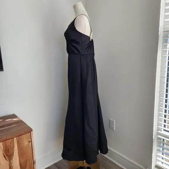 Morilee by Madeline Gardner Black Satin Mermaid Gown V Neck Maxi Dress M - Picture 4 of 14